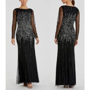 B69 Mac Duggal Long Gown Womens 6 Sequined Glam Formal  Modest Elegant Sparkly
